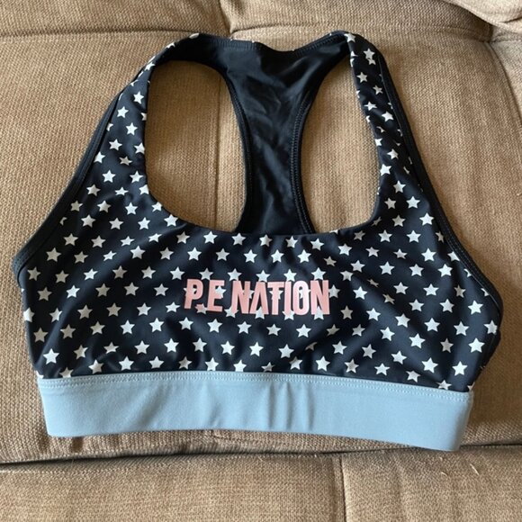 PE.NATION SPORT BRA WHITE BLACK PINK STARS SIZE XSMALL GYM YOGA CHIC SPORTY - Picture 6 of 14